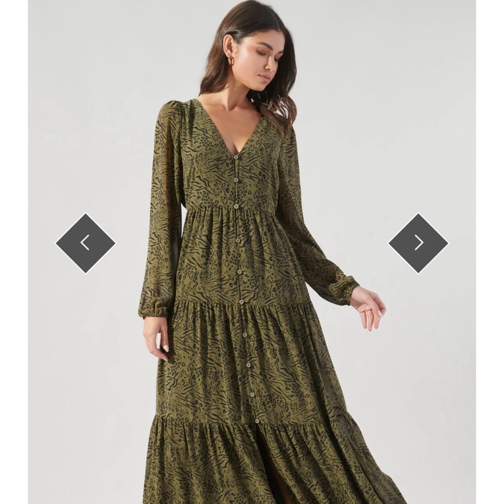 Olive green, leopard print, maxi dress